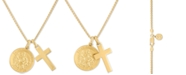 Esquire Men's Jewelry St. Christopher & Cross 24" Pendant Necklace in 14k Gold-Plated Sterling Silver, Created for Macy's